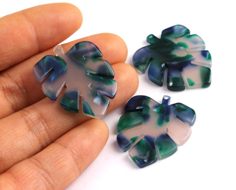 Tortoise Shell Earrings - Acetate Earring Charms - Monstera Leaf Shaped Pendant - Color Code: A18 - 30x24.5x2.57mm - AC1087F - DOMEDBAZAAR