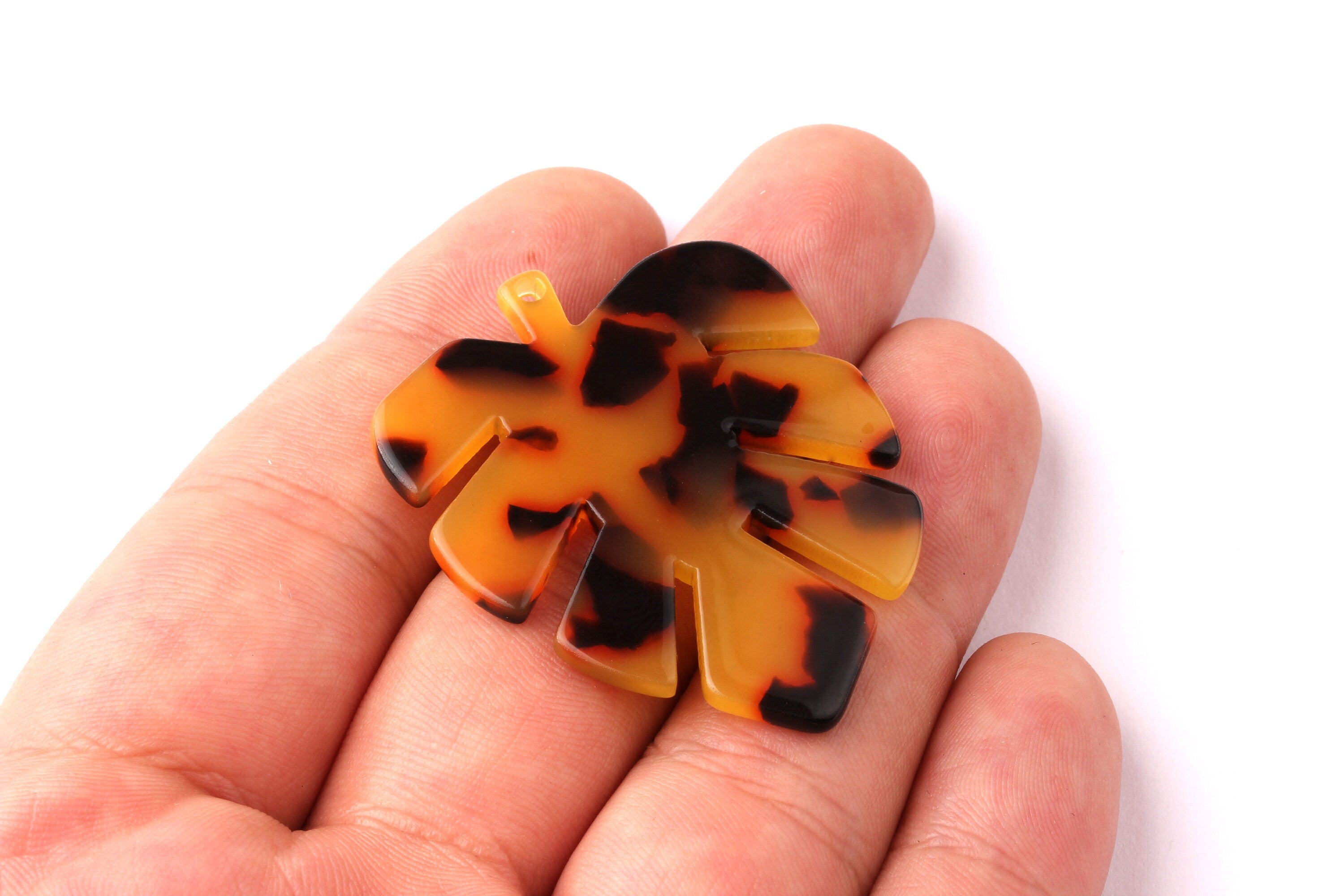 Acetate Leaf Charms - Tortoise Shell Earrings - Leaf Pendant - Jewelry Making Supplies - Color Code: A01 - 44x35x2.5mm - AC1052B - DOMEDBAZAAR
