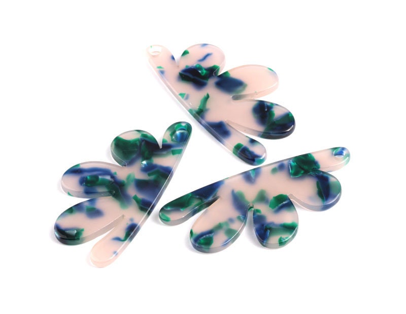 Tortoise Shell Earrings - Acetate Earring Charms - Flower Shaped Pendant - Jewelry Supplies - Color Code: A18 - 54.4x27.3x2.53mm - AC1090F - DOMEDBAZAAR