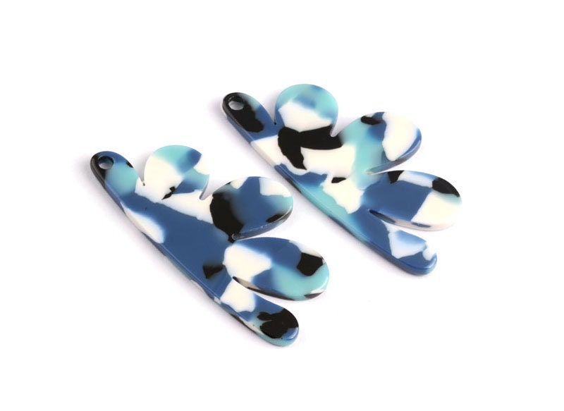 Tortoise Shell Earrings - Acetate Earring Charms - Flower Shaped Pendant - Color Code: A16 - Jewelry Supplies - 54.4x27.3x2.53mm - AC1090G - DOMEDBAZAAR