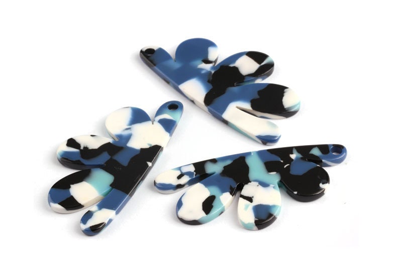 Tortoise Shell Earrings - Acetate Earring Charms - Flower Shaped Pendant - Color Code: A16 - Jewelry Supplies - 54.4x27.3x2.53mm - AC1090G - DOMEDBAZAAR