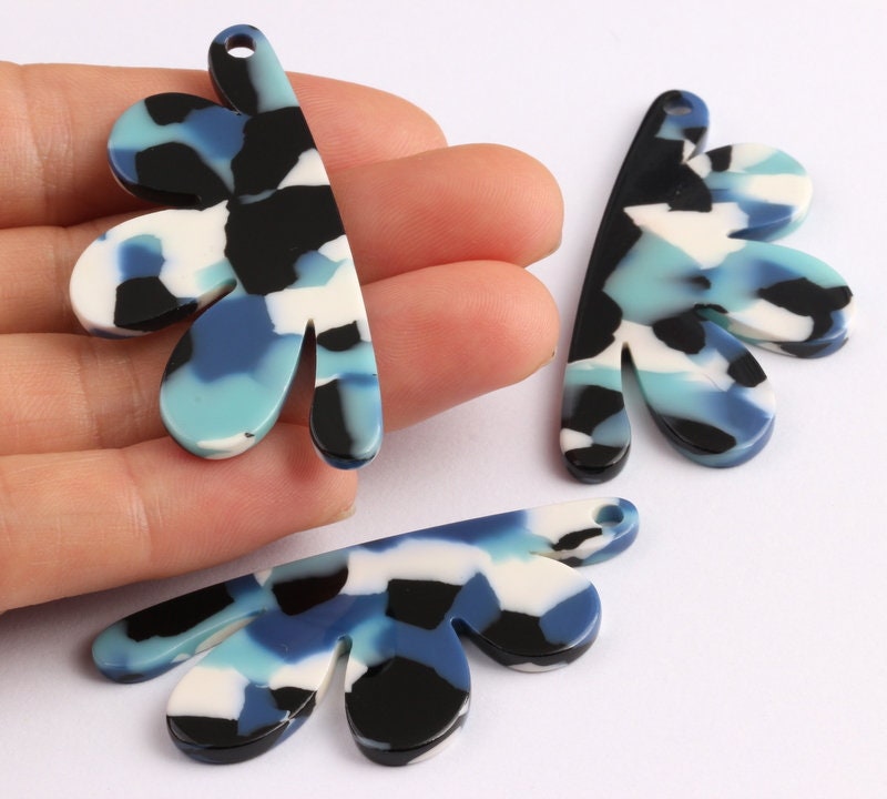 Tortoise Shell Earrings - Acetate Earring Charms - Flower Shaped Pendant - Color Code: A16 - Jewelry Supplies - 54.4x27.3x2.53mm - AC1090G - DOMEDBAZAAR