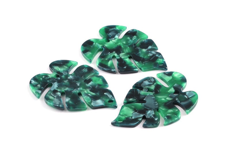 Acetate Acrylic Earring Charms - Tortoise Shell Earrings - Monstera Leaf Shaped Pendant - Color Code: A13 - 51x35.5x2.44mm - AC1088H - DOMEDBAZAAR