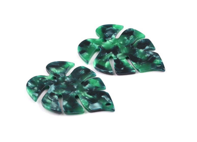 Acetate Acrylic Earring Charms - Tortoise Shell Earrings - Monstera Leaf Shaped Pendant - Color Code: A13 - 51x35.5x2.44mm - AC1088H - DOMEDBAZAAR