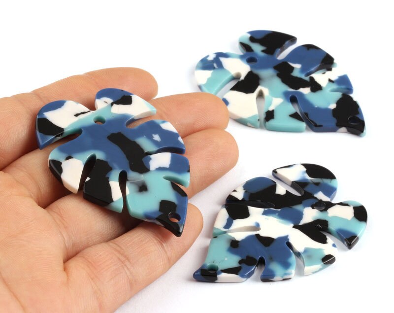 Acetate Leaf Earring Charms - Monstera Leaf Pendant - Earring Findings - Jewelry Supplies - Color Code: A16 - 51x35.5x2.44mm - AC1088G - DOMEDBAZAAR