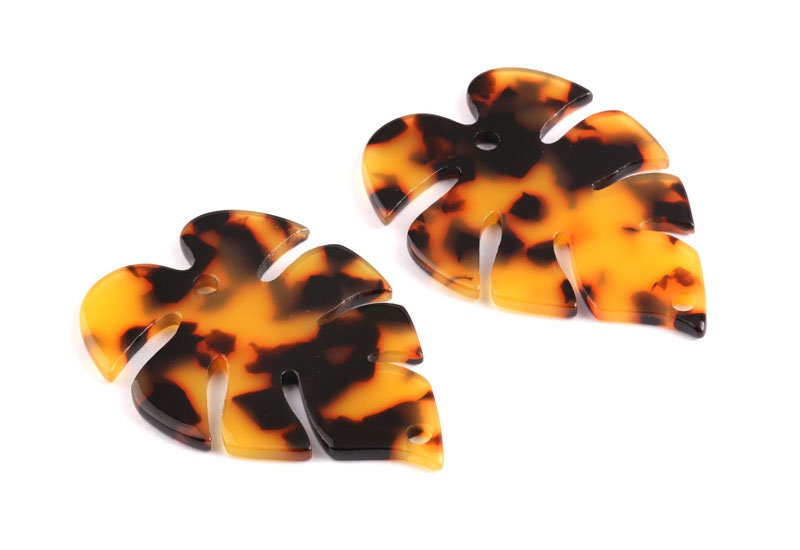 Acetate Acrylic Earring Charms - Tortoise Shell Earrings - Monstera Leaf Shaped Pendant - Color Code: A01 - 51x35.5x2.44mm - AC1088A - DOMEDBAZAAR