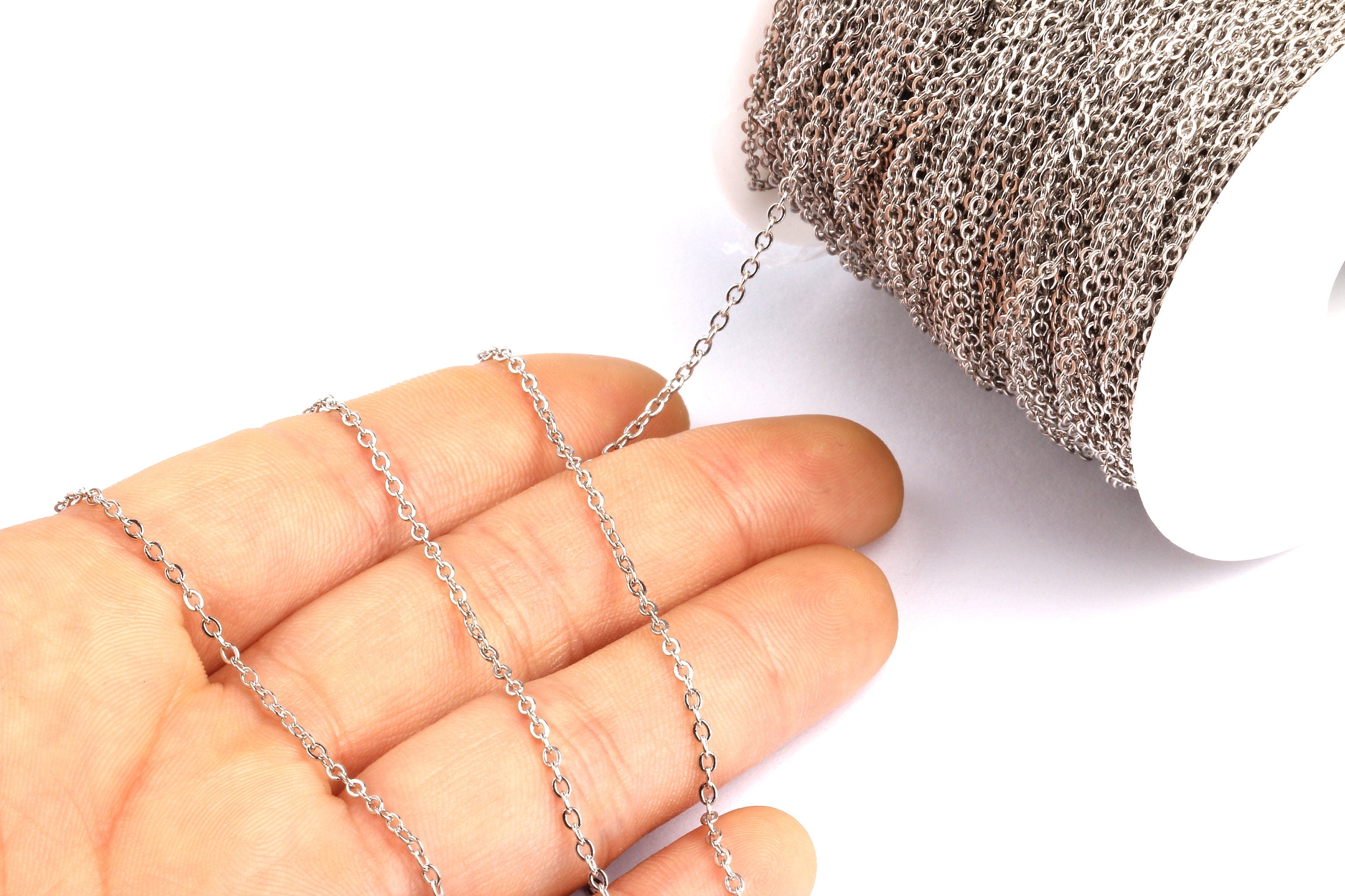 Flat Soldered Cable Chain - Iron Chain - Silver Tone Plated - Soldered Link Chain - 0.08" x 0.06" x 0.01" - Jewelry Making - CC1041i-S - DOMEDBAZAAR