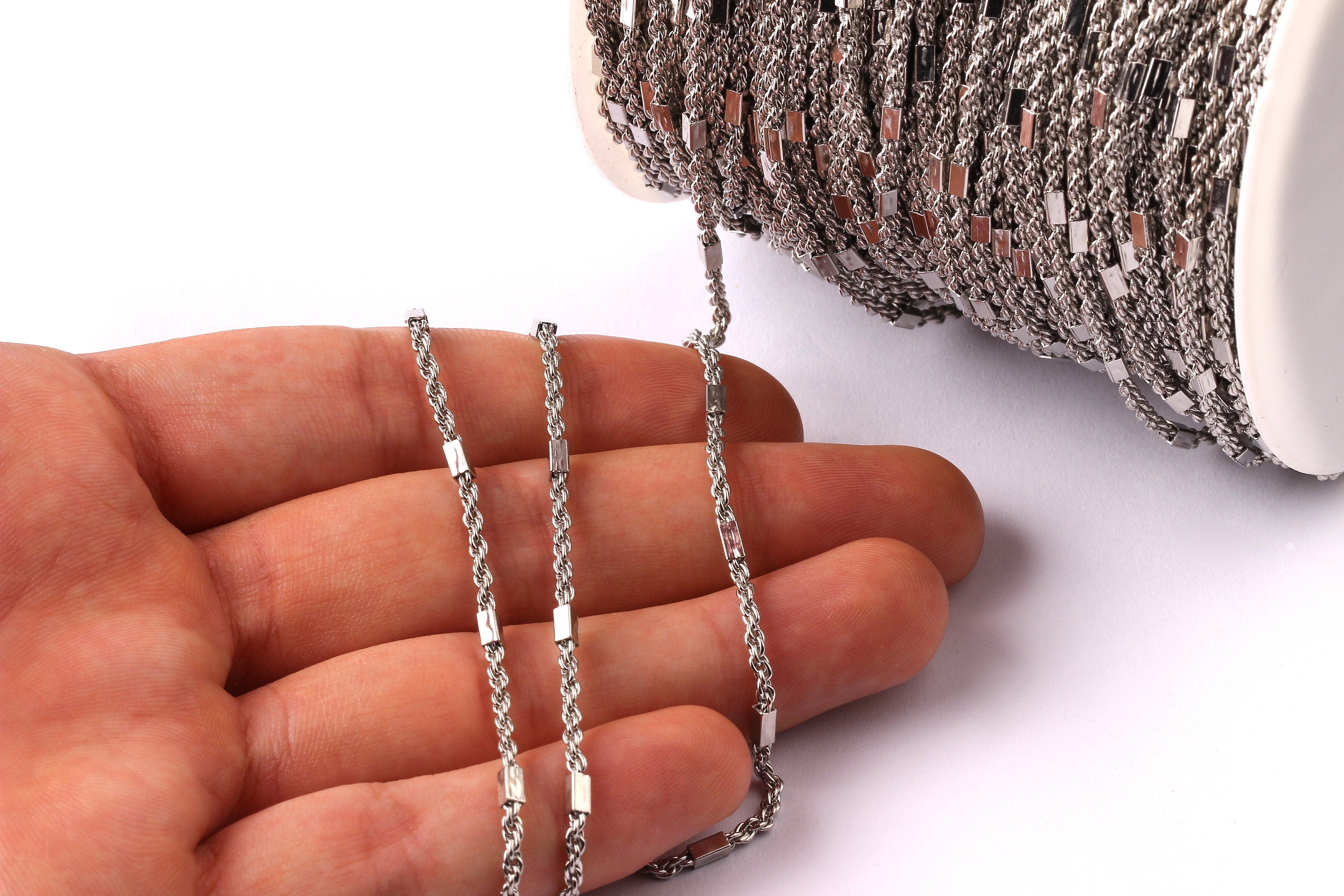 Bar Satellite Rope Chain - Brass Chain- Silver Plated - Soldered - 0.08" - for Necklace Bracelet Earing Jewellery Making - CC1010 - DOMEDBAZAAR