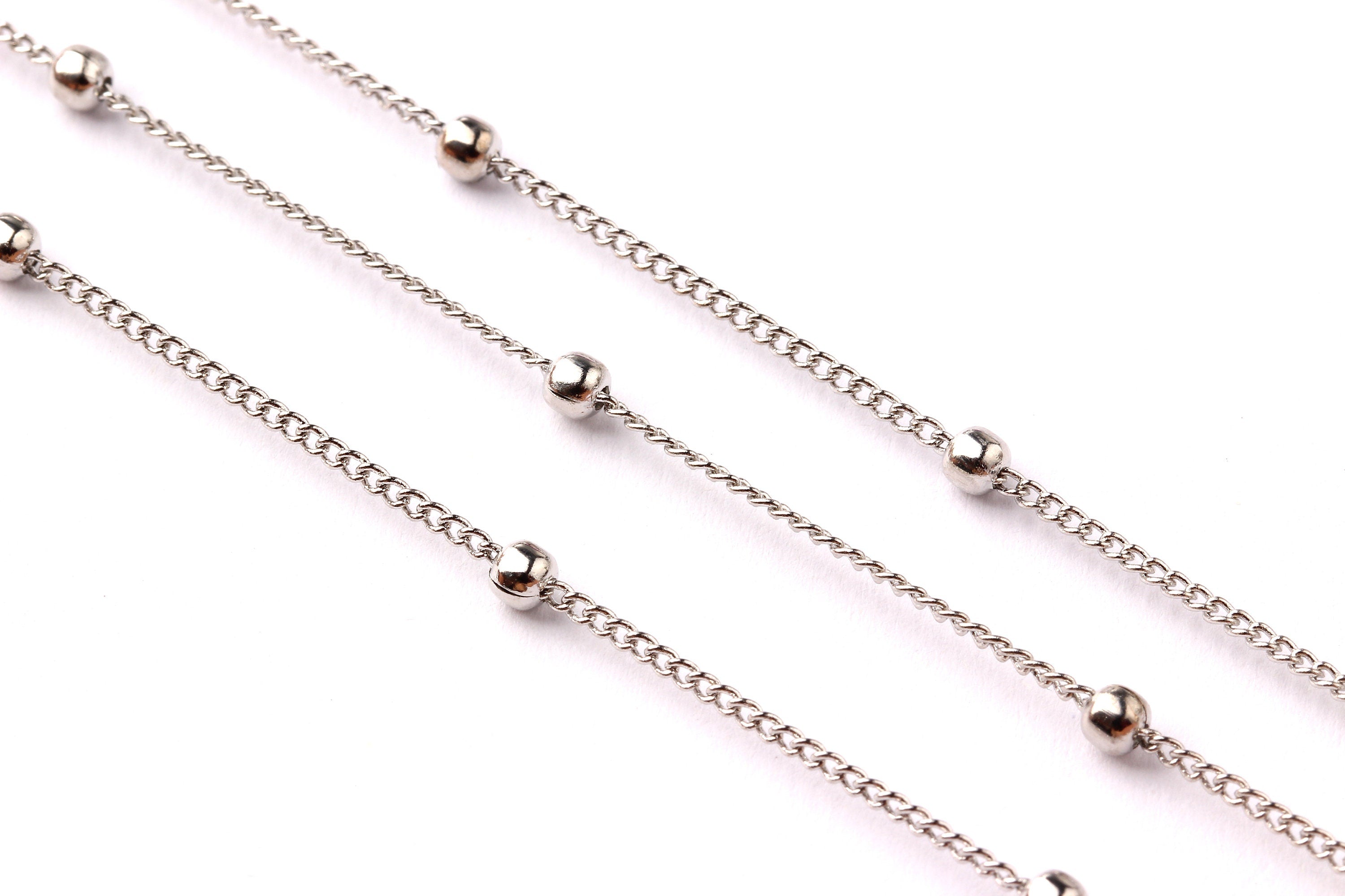 Ball Satellite Curb Chain - Iron Chain- Silver Plated - Soldered - 0.07" x 0.05" x 0.01" - for Necklace Bracelet Jewellery Making - CC1013 - DOMEDBAZAAR