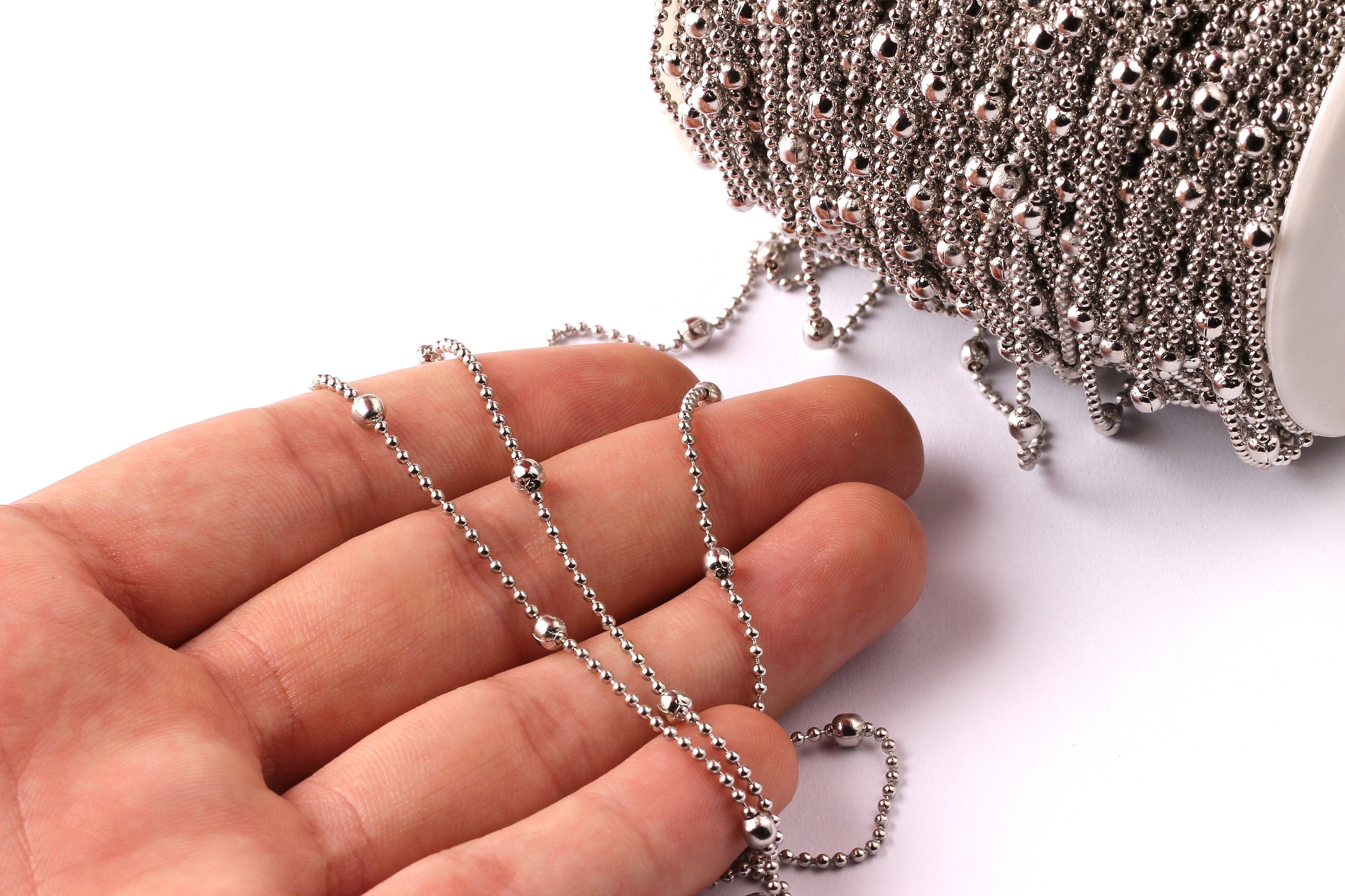 Ball Satellite Ball Chain - Brass Chain- Silver Plated - 0.06" - for Necklace Bracelet Earing Jewellery Making - CC1015 - DOMEDBAZAAR