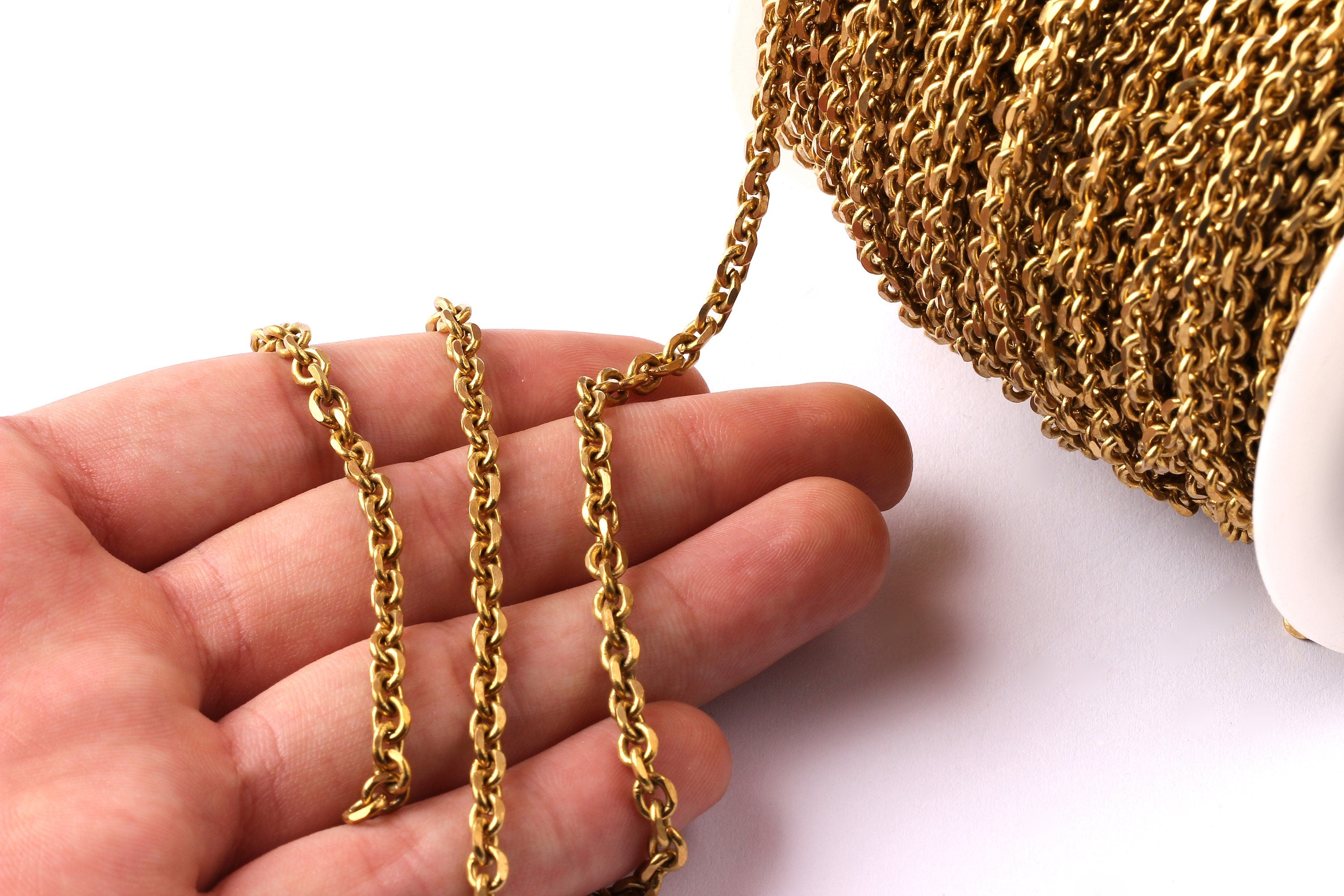 Flat Cable Chain - Raw Brass - Unsoldered - Faceted Cable Chain - 0.21" x 0.17" x 0.05" - for Necklace Bracelet Jewellery Making - CC1032 - DOMEDBAZAAR