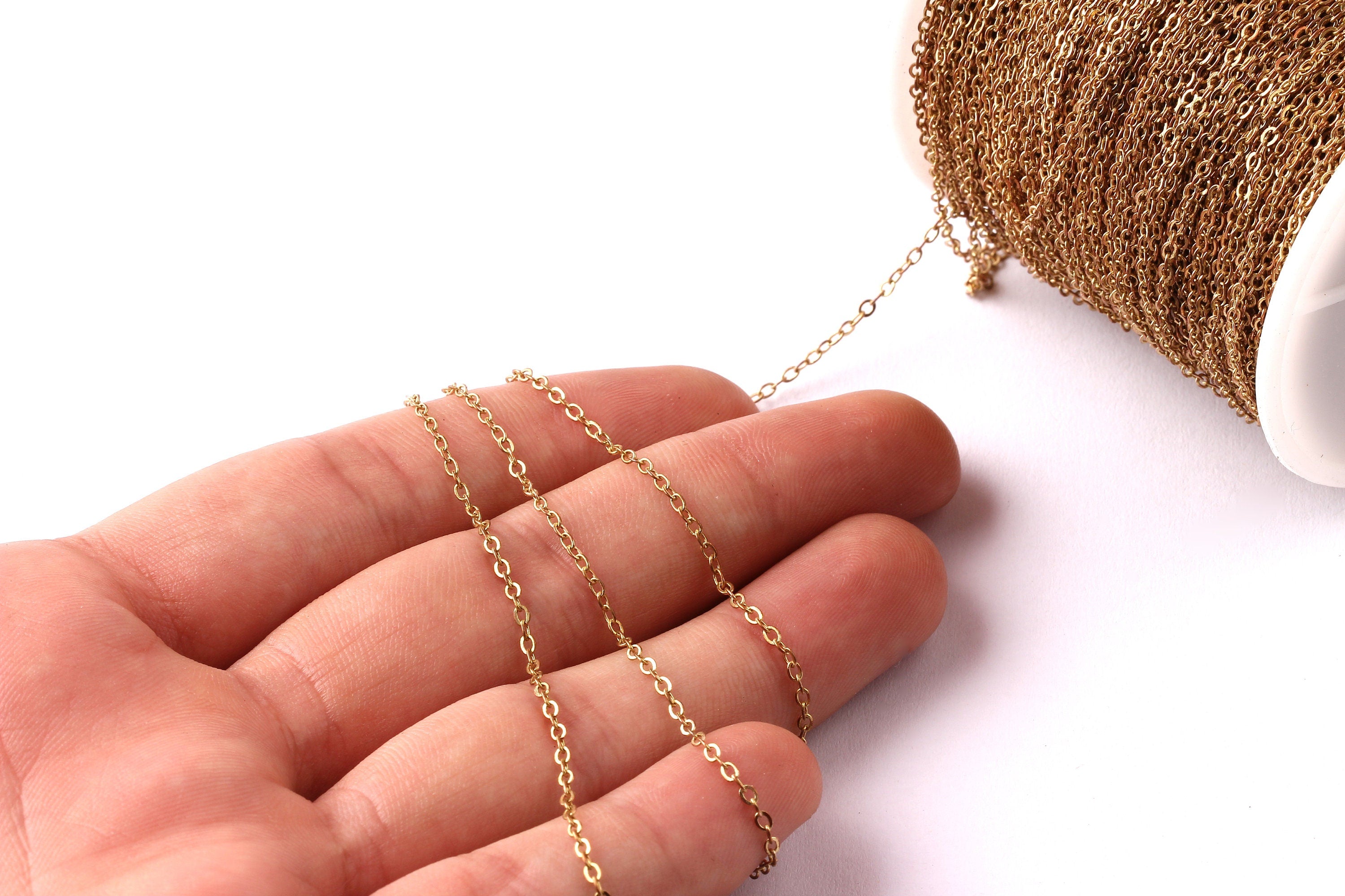 Flat Soldered Cable Chain - Raw Brass Chain -Brass Soldered Link Chain - 0.09" x 0.07" x 0.01" - for Necklace  Jewellery Making - CC1041B - DOMEDBAZAAR