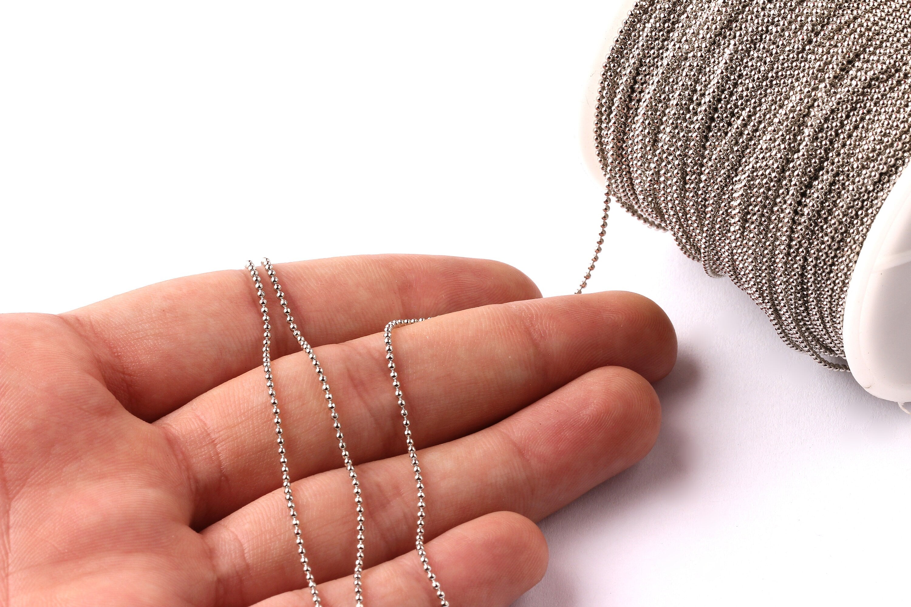 Faceted Tiny Ball Chain - Brass Chain - Silver Tone Plated - 0.05" - for Necklace Bracelet Earing Jewellery Making - CC1045 - DOMEDBAZAAR