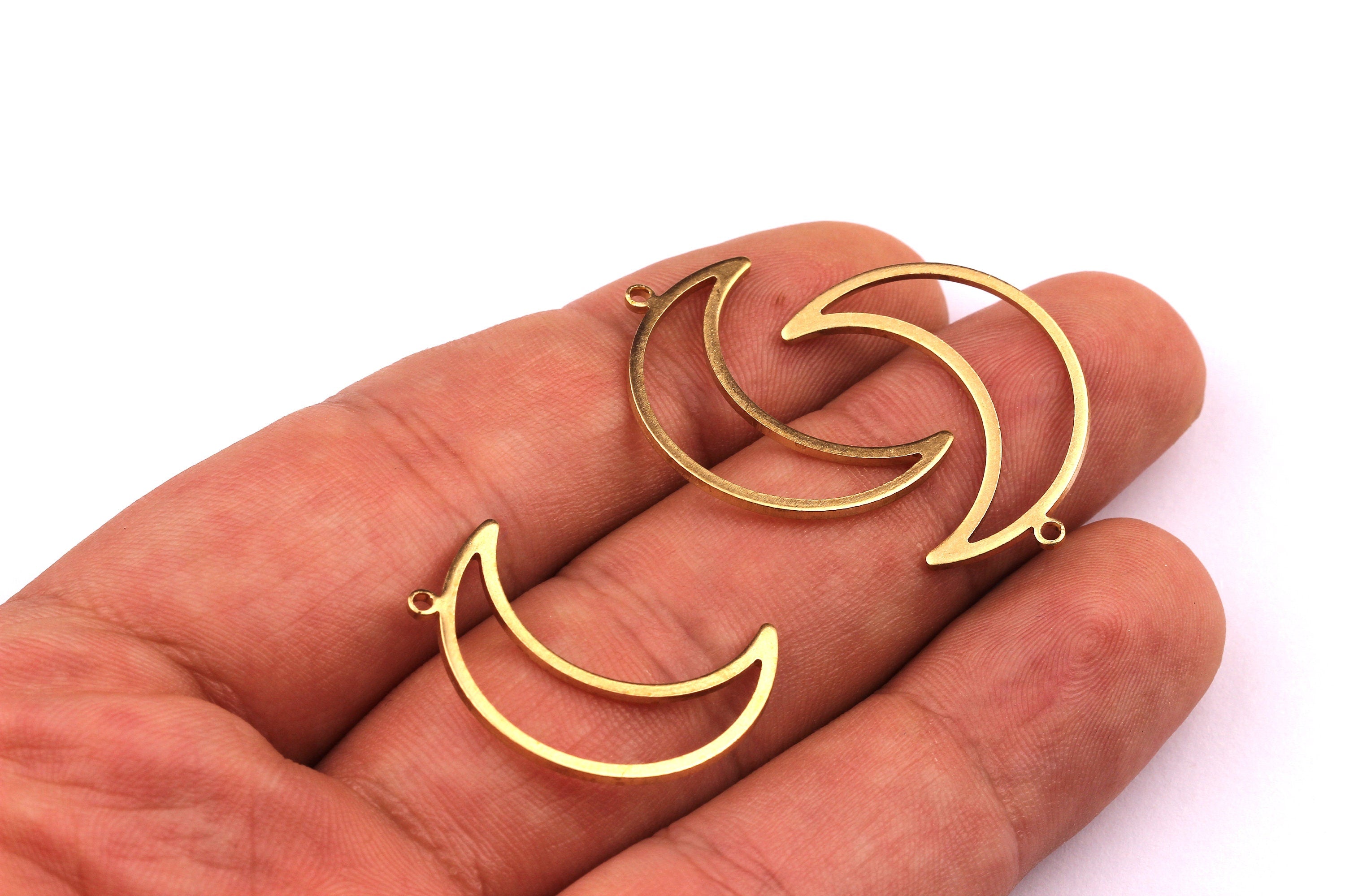 Brass Crescent Shaped Charms- Raw Brass Moon Charms - Earring Findings - Jewelry Supplies - 25x17mm - PP1203 - DOMEDBAZAAR