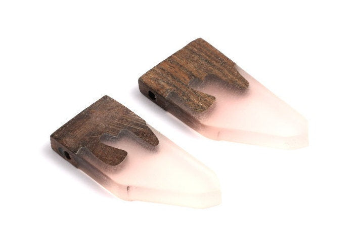 Wood Resin Pendant - Natural Monzo Wooden Charms - Green Epoxy Resin Necklace - Jewelry Supplies - Wooden Beads - 50x23x6mm - BB1004P - DOMEDBAZAAR