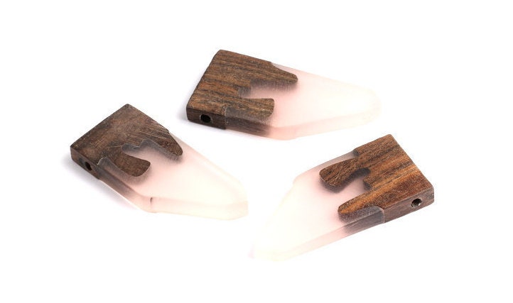 Wood Resin Pendant - Natural Monzo Wooden Charms - Green Epoxy Resin Necklace - Jewelry Supplies - Wooden Beads - 50x23x6mm - BB1004P - DOMEDBAZAAR