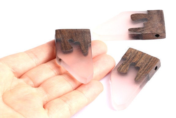 Wood Resin Pendant - Natural Monzo Wooden Charms - Green Epoxy Resin Necklace - Jewelry Supplies - Wooden Beads - 50x23x6mm - BB1004P - DOMEDBAZAAR