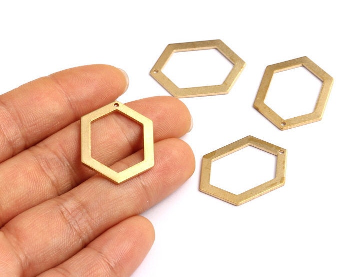Raw Brass Geometric Charms - Hexagon Shaped Raw Brass with Hole - Hexagon Findings - Jewelry Supplies - 26x19x1mm - PP1229 - DOMEDBAZAAR