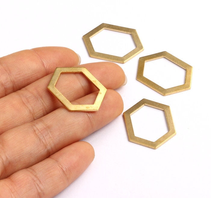 Raw Brass Geometric Charms - Hexagon Shaped Raw Brass without Hole - Hexagon Findings - Jewelry Supplies - 26x19x1mm - PP1232 - DOMEDBAZAAR