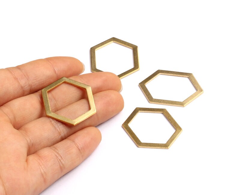 Raw Brass Geometric Charms - Hexagon Shaped Raw Brass without Hole - Hexagon Findings - Jewelry Supplies - 32x19x1mm - PP1233 - DOMEDBAZAAR