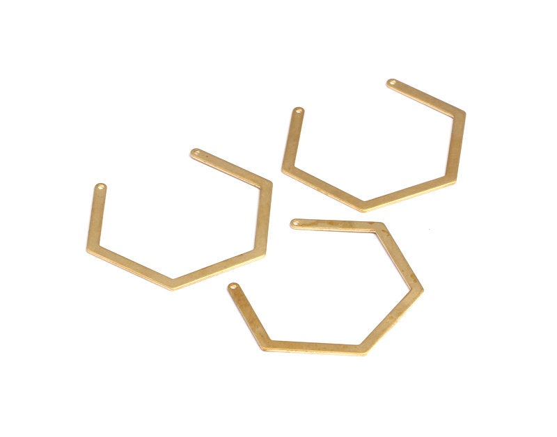 Raw Brass Geometric Charms - Hexagon Shaped Raw Brass with 2 Hole - Hexagon Findings - Jewelry Supplies - 33x41x0.75mm - PP1192 - DOMEDBAZAAR