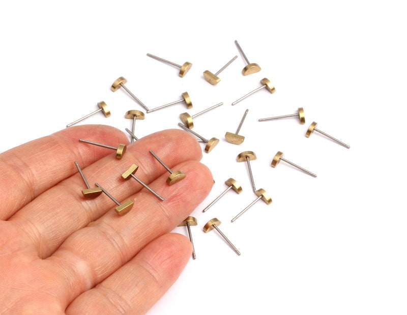 Semicircle Stud - Raw Brass Semicircle Stud - Stainless Steel Earring Posts - Earring Stud - Jewelry Supplies for Earrings - 6x2.95mm PP1013 - DOMEDBAZAAR