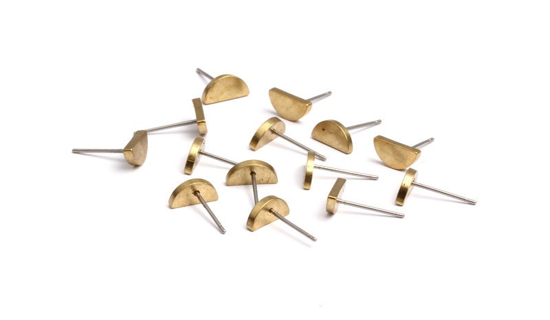 Semicircle Stud - Raw Brass Semicircle Stud - Stainless Steel Earring Posts - Ear Studs - Jewelry Supplies for Earrings - 9.85x4.92mm PP1015 - DOMEDBAZAAR