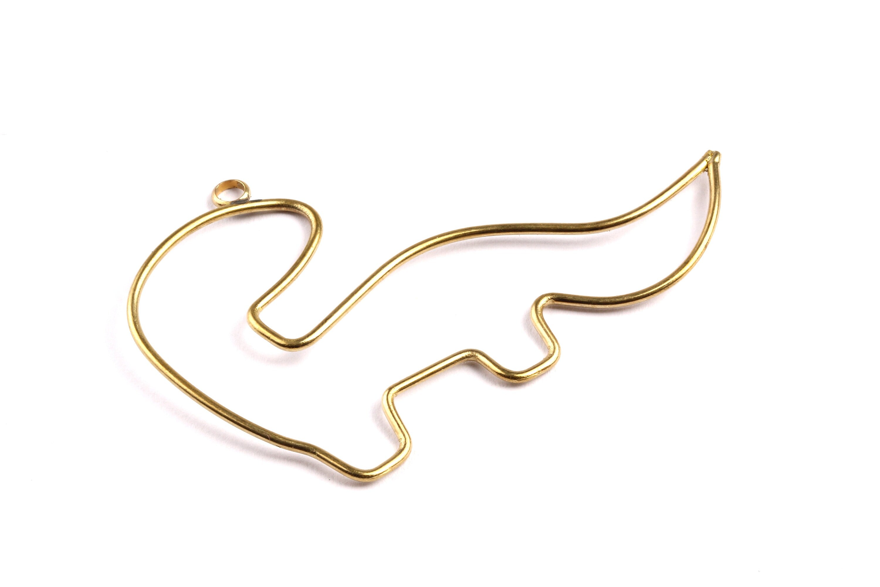 Brass Dinosaur Pendant- Raw Brass Dinosaur Wire Pendant - Jewelry Supplies - 41x56x1.2mm - PP1317 - DOMEDBAZAAR