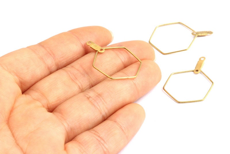 Raw Brass Earring Hoops - Hexagon Shaped Ear Wire - Geometric Earring Findings - Jewelry Supplies - 29.6x20x0.7mm - PP1357 - DOMEDBAZAAR