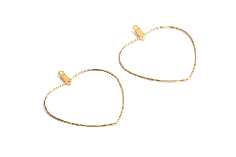 Raw Brass Earring Hoops - Heart Shaped Ear Wire - Geometric Earring Findings - Jewelry Supplies - 45.4x39.7x0.7mm - PP1361 - DOMEDBAZAAR