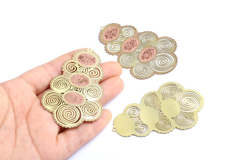 Raw Brass Earring - Hollow Out Earring Charms - Exaggerated Earring Charms - Earring Findings - Jewelry Supplies - 70x44.9x0.3mm - JJA3185 - DOMEDBAZAAR