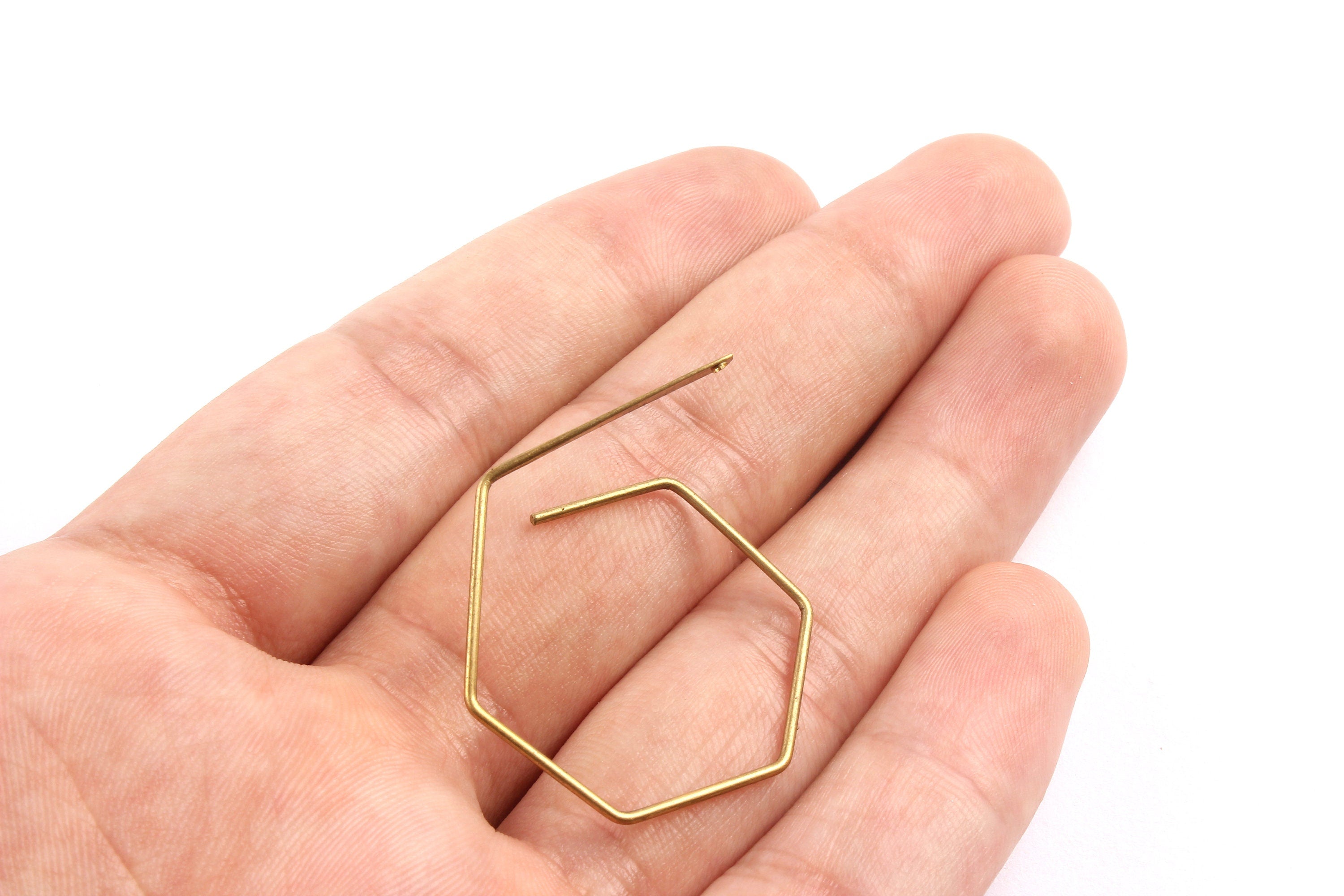 Brass Earring Wire - Raw Brass Hexagon Ear Wire - Earring Findings - Jewelry Supplies - 37x28x0.95mm - PP1342 - DOMEDBAZAAR