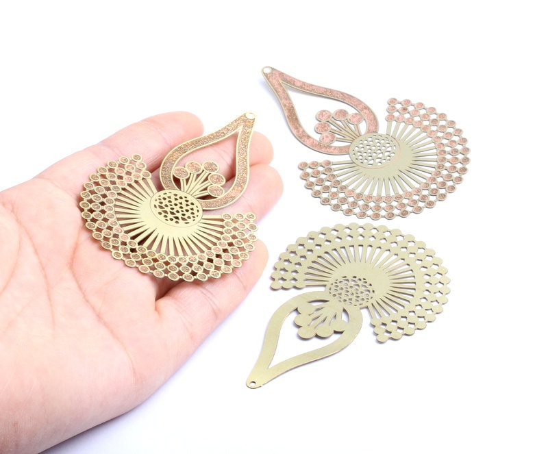 Raw Brass Hollow Out Earring Charms - Exaggerated Earring Charms - Earring Findings - Jewelry Supplies - 74.6x51x0.3mm - JJA3908 - DOMEDBAZAAR