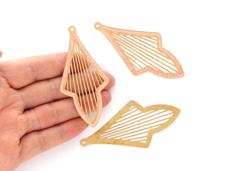 Raw Brass Leaf Shaped Earring Charms - Hallow Out Earring Charms - Earring Findings - Jewelry Supplies - 75.7x36.2mm - JJB3259 - DOMEDBAZAAR