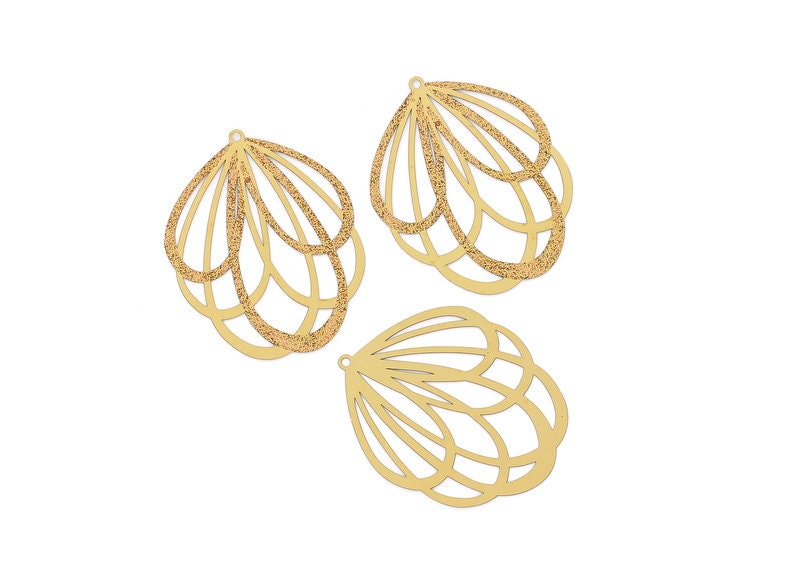 Raw Brass Flower Shaped Earring Charms - Hallow Out Earring Charms - Earring Findings - Jewelry Supplies - 47x38mm - JJB2931 - DOMEDBAZAAR