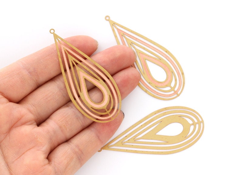 Raw Brass Water Droplet Shaped Earring Charms - Hallow Out Earring Findings - Jewelry Supplies - 60.5x26mm - JJB3661 - DOMEDBAZAAR