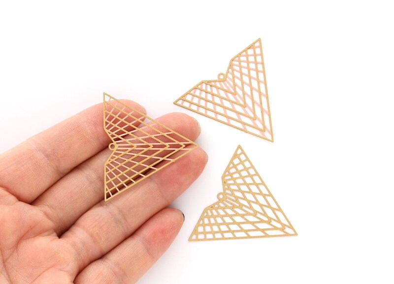 Raw Brass Triangle Shaped Necklace Charms - Hallow Out Necklace Charms - Necklace Findings - Jewelry Supplies - 35.8x41x0.3mm - JJB3676 - DOMEDBAZAAR