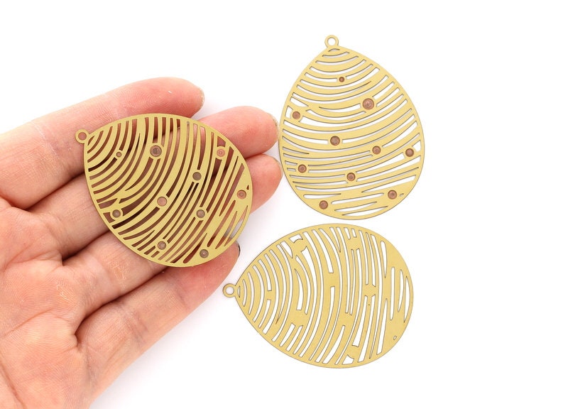 Raw Brass Teardrop Shaped Earring Charms - Hallow Out Earring Charms - Earring Findings - Jewelry Supplies - 50.8x38.9mm - JJB2899 - DOMEDBAZAAR