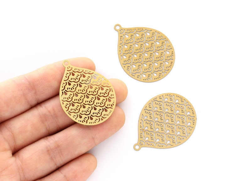 Raw Brass Marquise Shaped Earring Charms - Hallow Out Earring Charms - Earring Findings - Jewelry Supplies - 37.2x28mm - JJB3395 - DOMEDBAZAAR