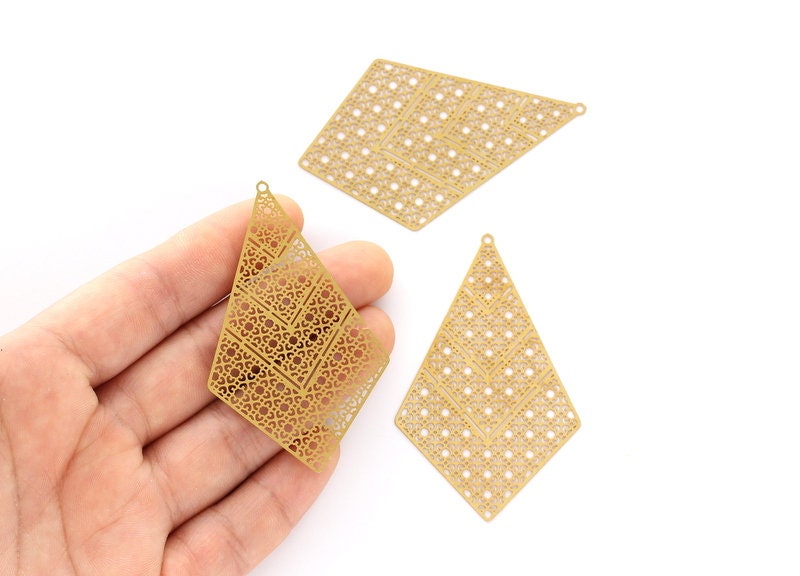 Raw Brass Diamond Shaped Earring Charms - Hallow Out Geometric Shaped Earring Findings - Jewelry Supplies - 61.5x38x0.3mm - JJB4164 - DOMEDBAZAAR