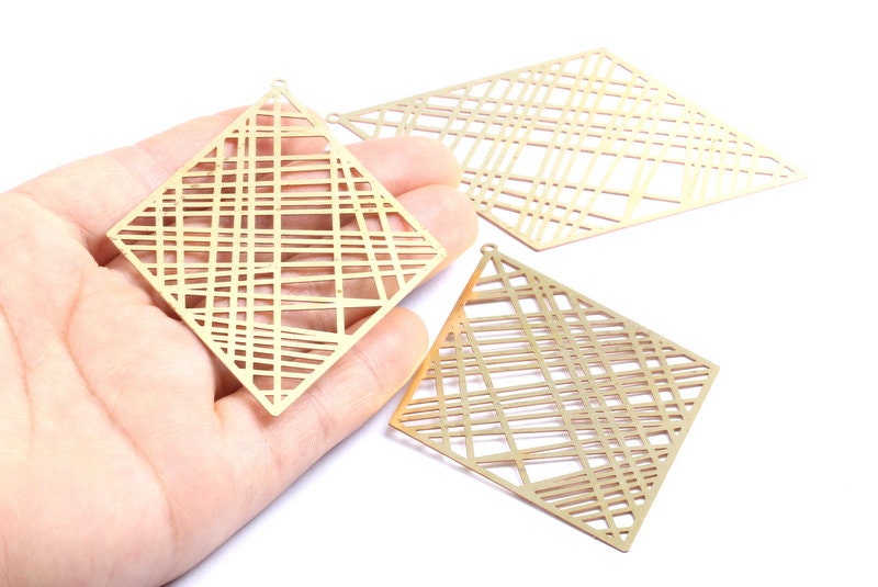 Raw Brass Hollow Out Earring Charms - Raw Brass Rhombus Shaped Earring Findings - Jewelry Supplies - 81.7x54x0.3mm - JJA3982 - DOMEDBAZAAR