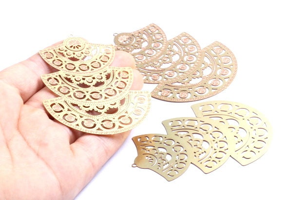 Raw Brass Hollow Out Earring Charms - Raw Brass Earring Findings - Jewelery Making - Jewelry Supplies - 69.8x51.6x0.3mm - JJA3758 - DOMEDBAZAAR