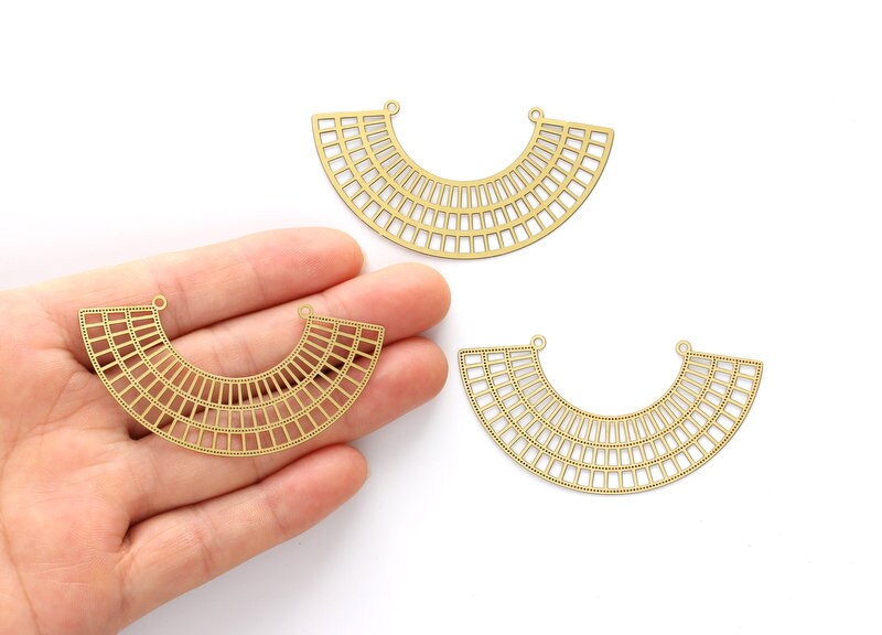 Raw Brass Semicircle Shaped Brass Necklace Charms - Hallow Out Necklace Charms - Jewelry Supplies - 33.4x61x0.3mm - JJA3675 - DOMEDBAZAAR