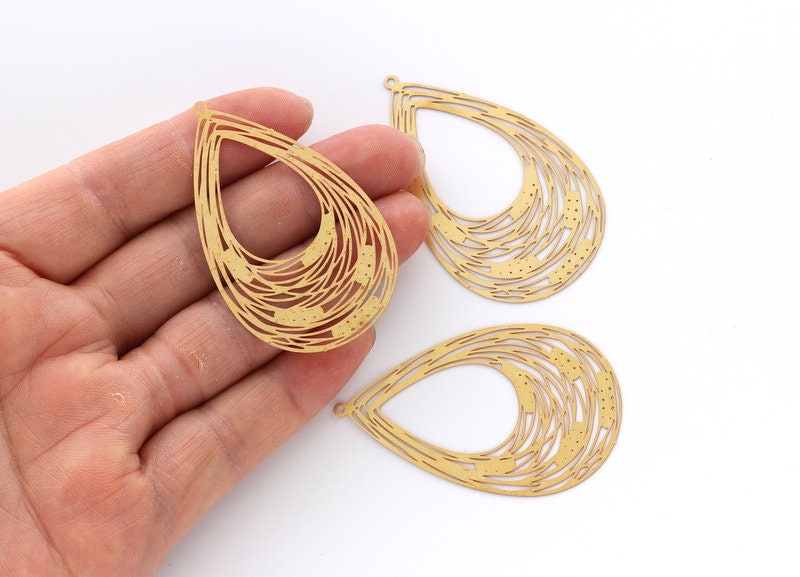Raw Brass Marquise Shaped Earrings Charms - Brass Hallow Out Earring Charms - Earring Findings - Jewelry Supplies - 53.9x33x0.3mm - JJB3501 - DOMEDBAZAAR