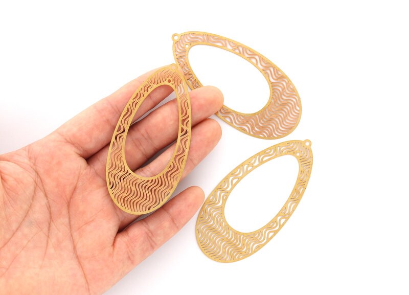 Raw Brass Marquise Shaped Earring Charms - Halow Out Earring Charms - Earring Findings - Jewelry Supplies - 71.7x36x0.3mm - JJB3249 - DOMEDBAZAAR