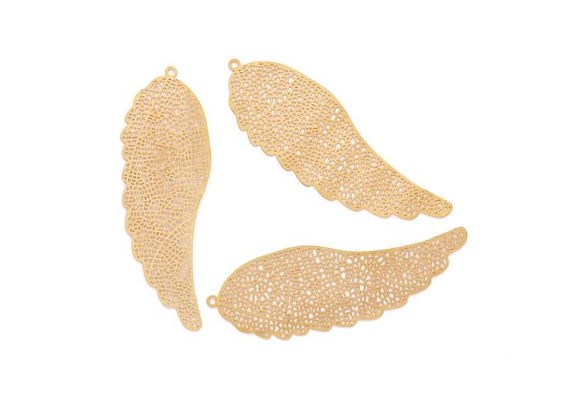 Raw Brass Angel Wings Shaped Earring Charms - Hallow Out Earring Charms - Earring Findings - Jewelry Supplies - 68.6x23.5mm - JJB3339 - DOMEDBAZAAR
