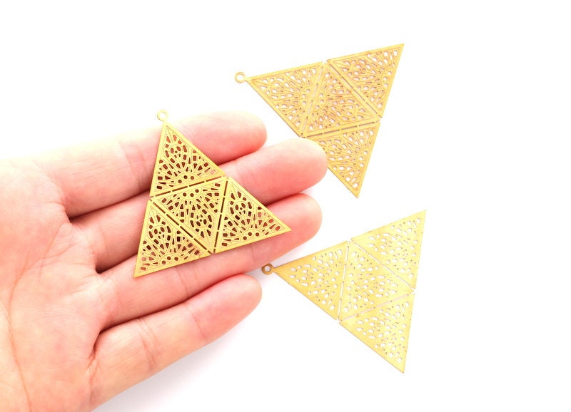 Raw Brass Triangle Shaped Earring Charms - Hallow Out Earring Charms - Earring Findings - Jewelry Supplies - 42.8x46.6x0.3mm - JJB3522 - DOMEDBAZAAR