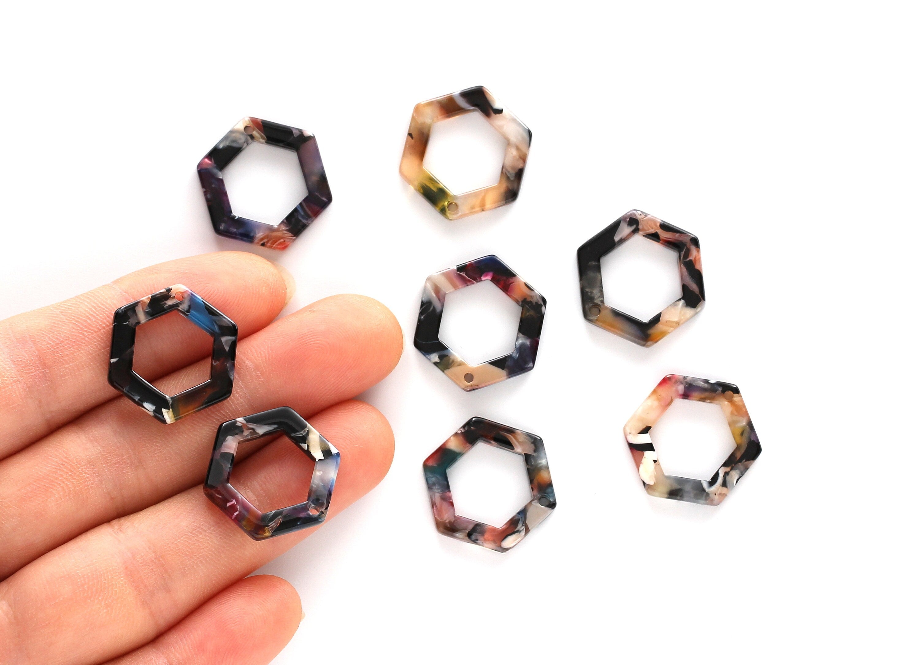 Acetate Hexagon Earring Charms - Acetate Hexagon Pendant - Earring Findings - Jewelry Supplies - Color Code: A58 - 20x18.1x2.6mm - AC1122E - DOMEDBAZAAR