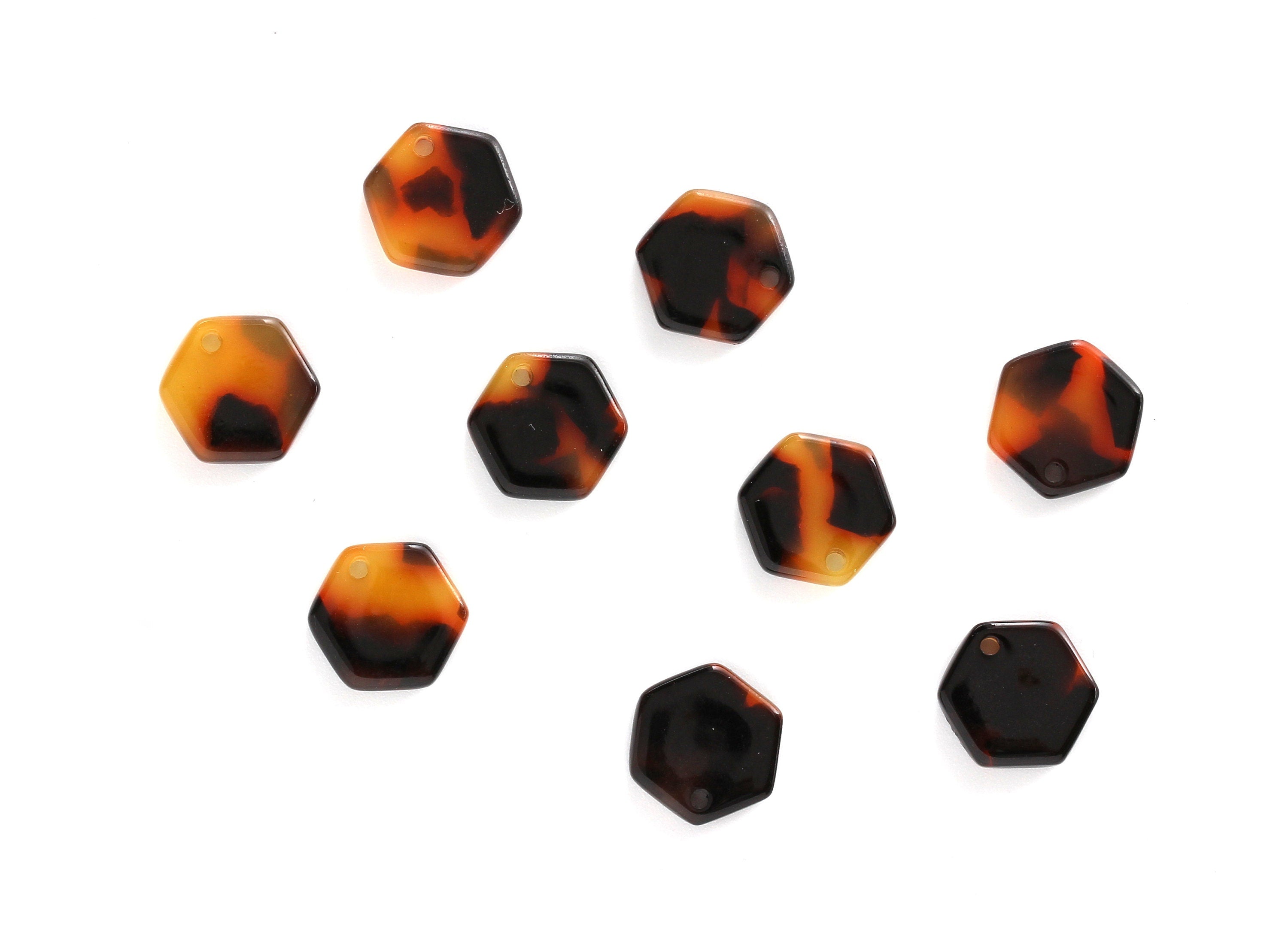 Acetate Acrylic Earring Charms - Tortoise Shell - Hexagon Pendant - Jewelry Supplies - Color Code: A01 - 12x11x2.56mm - AC1121A - DOMEDBAZAAR