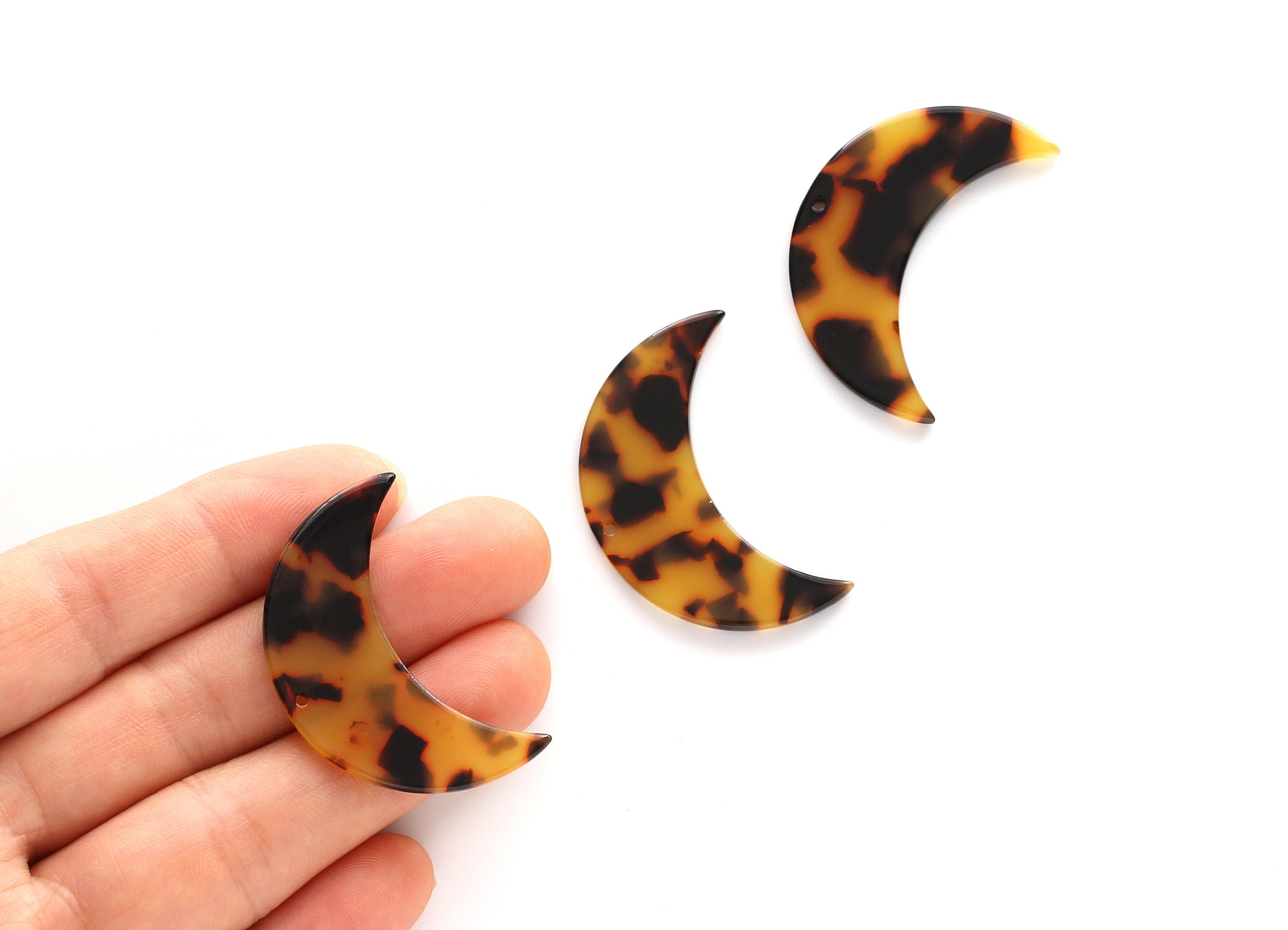 Acetate Moon Charms - 1 Holes - Tortoise Shell Earrings - Moon Pendant - Jewelry Supplies - Color Code: A01 - 38x25.5x2.6mm - AC1111A - DOMEDBAZAAR